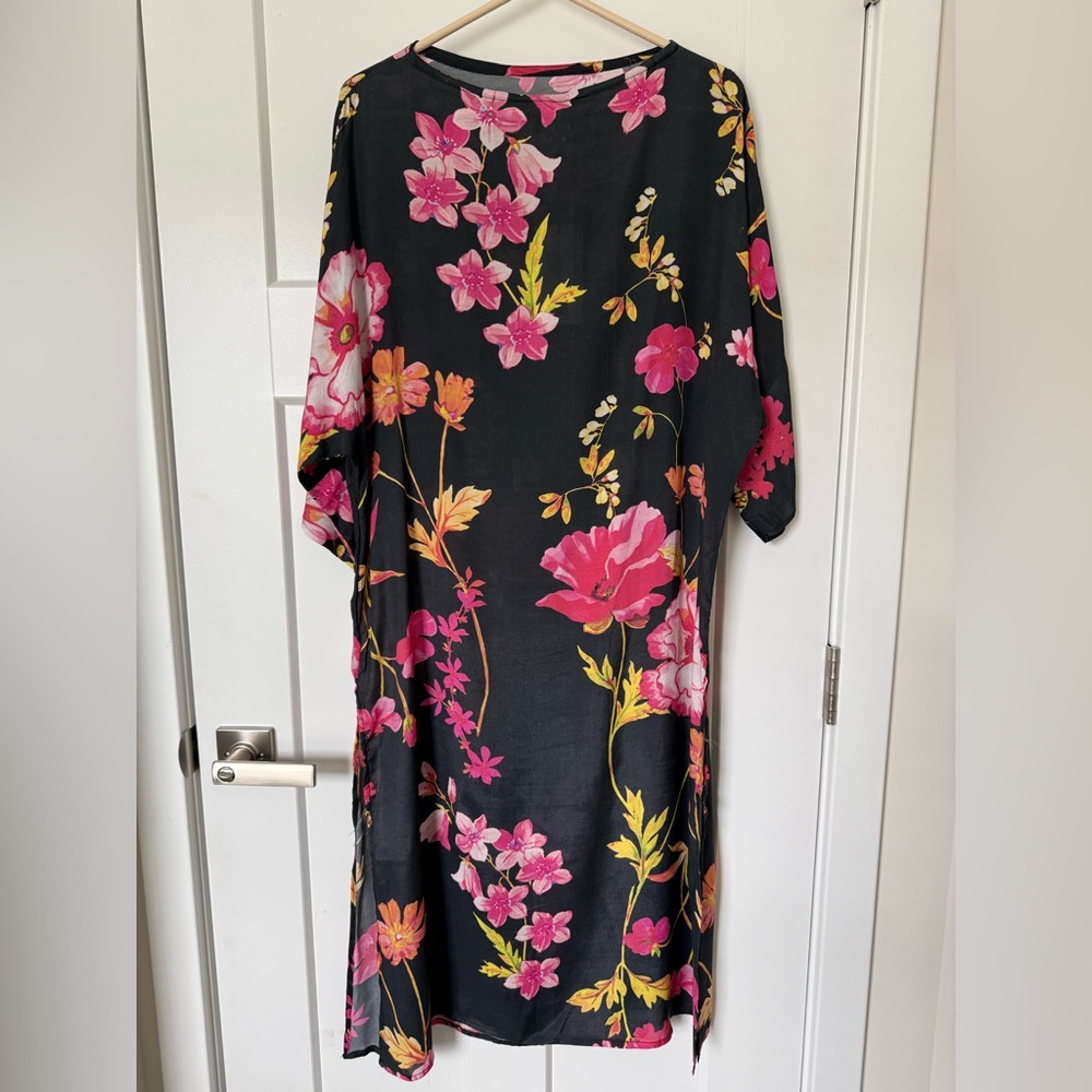 Black Dress with Pink and Yellow Floral Design